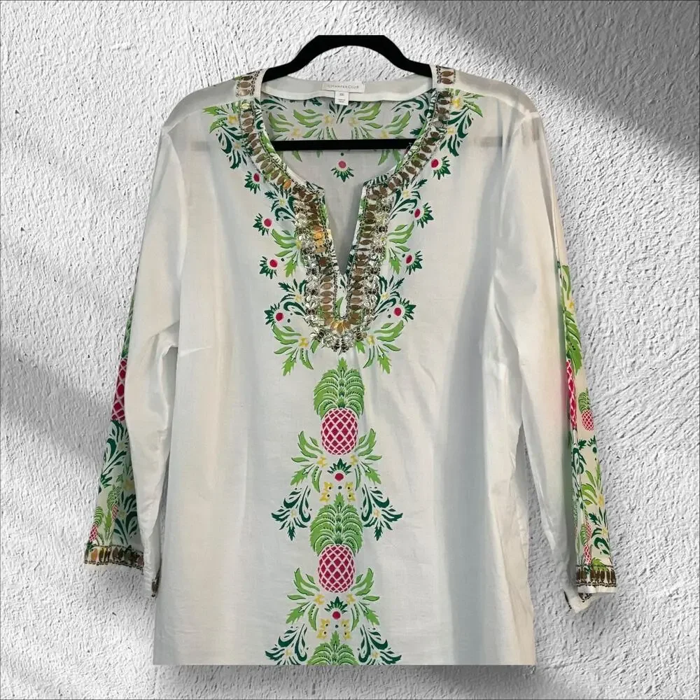 Charter Club Swim Cover Up Boho Tunic XXL Tropical Resortwear Cruise Beachy